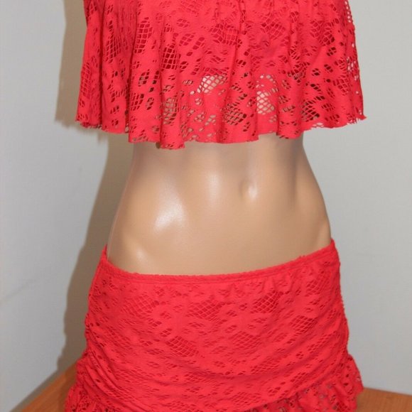 NWT Kenneth Cole Reaction Bikini Swim Skirt Bra Crochet LIP size S M L - Picture 2 of 7